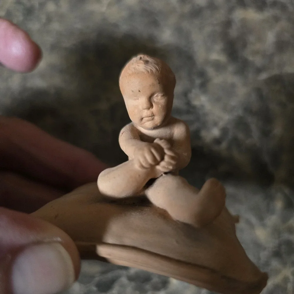 Antique P Ipsen Copenhagen Denmark Terracotta Child Figurine #443 Eneret 1800s